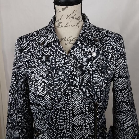 NY Collection | Snake Reptile Print Moto Jacket Black | Size M - Picture 2 of 11